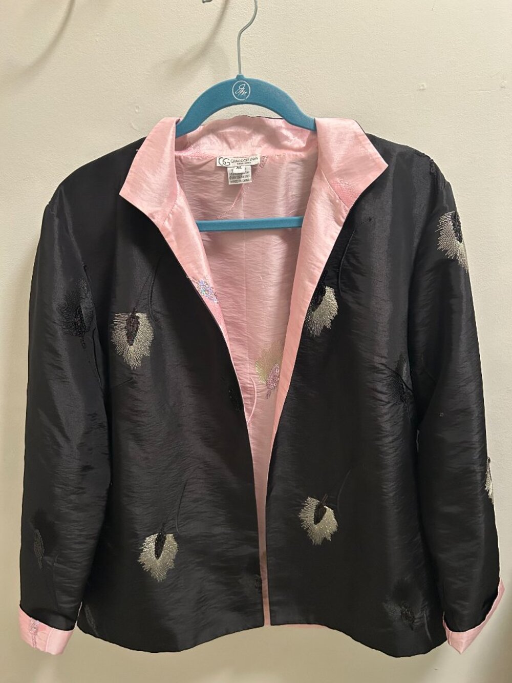 Grace Chuang Reversible Pink/Black Embellished Evening Jacket-XL